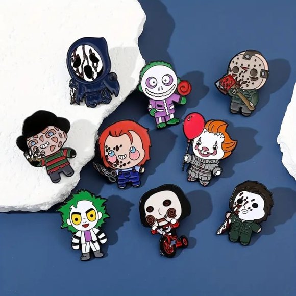 Chucky Pin Enamel Childs Play Horror Cartoon Metal Scary Movie Charm Chainsaw - Picture 4 of 4